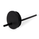Matte black tracking lid with straight handle in medium size on white background