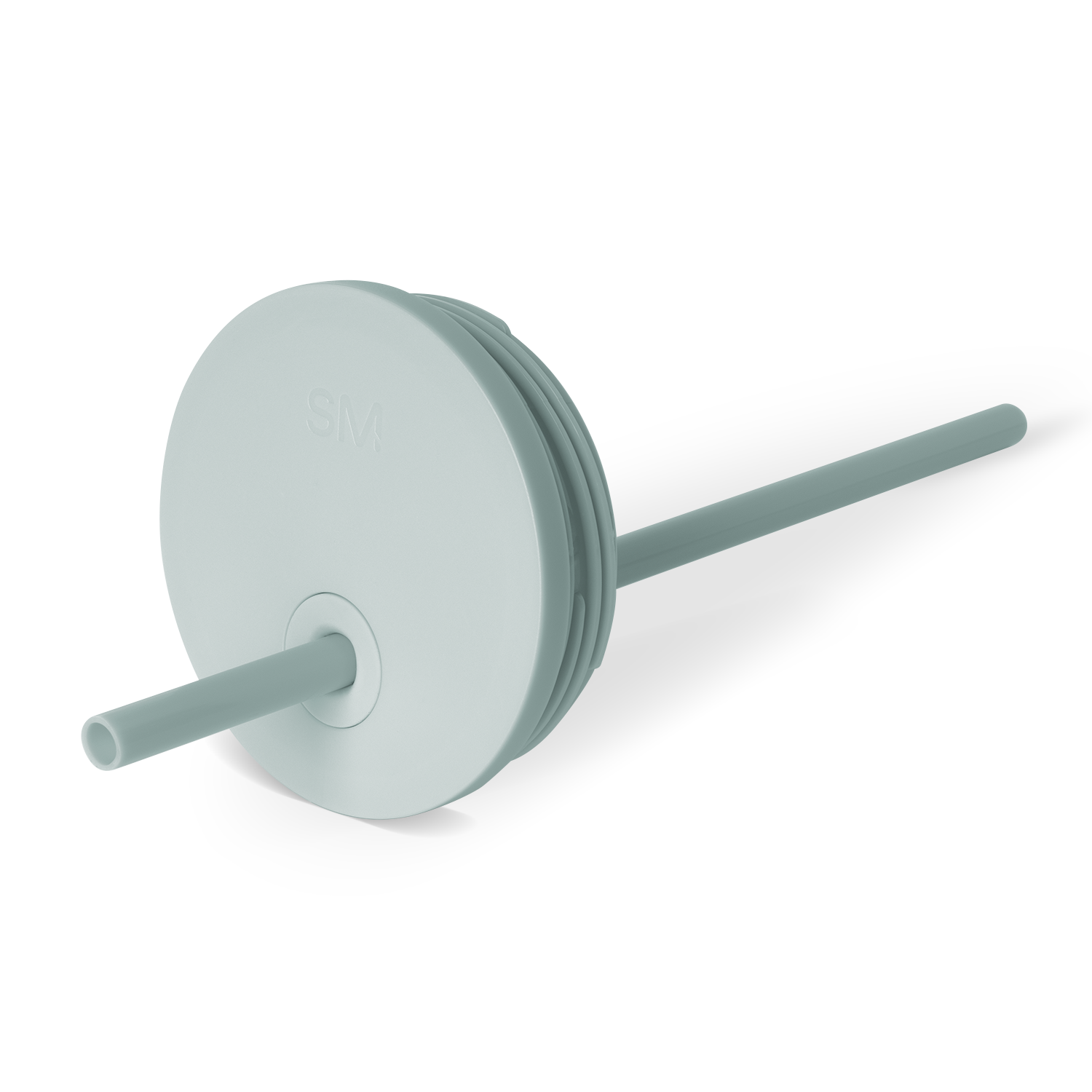 Soft sage green circular lid with cylindrical straw housing and neutral teal accents, suitable for beverages and daily use.