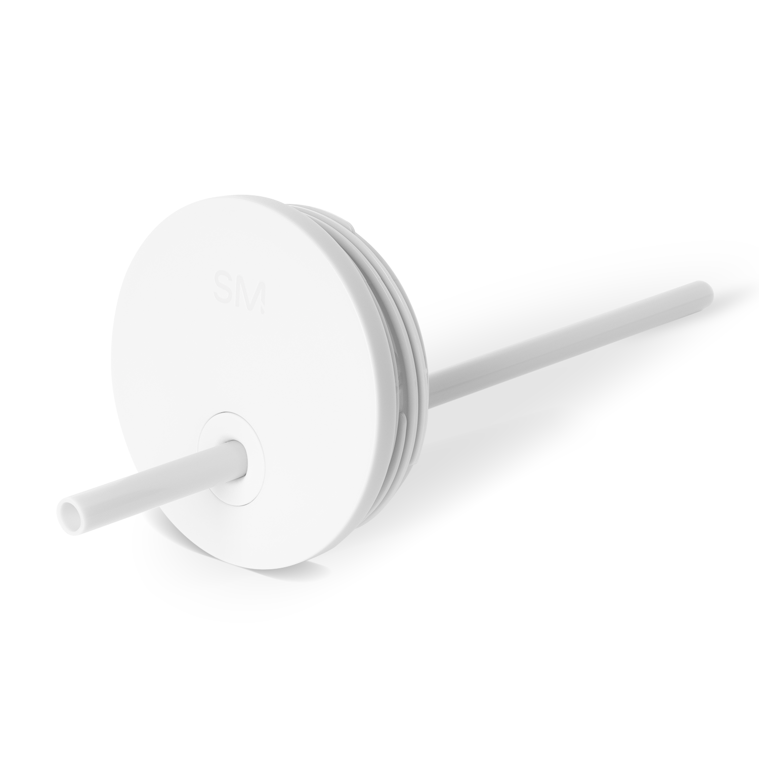 White storage lid with straight handles on light gray background