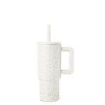 White tumbler with white straw on light gray background