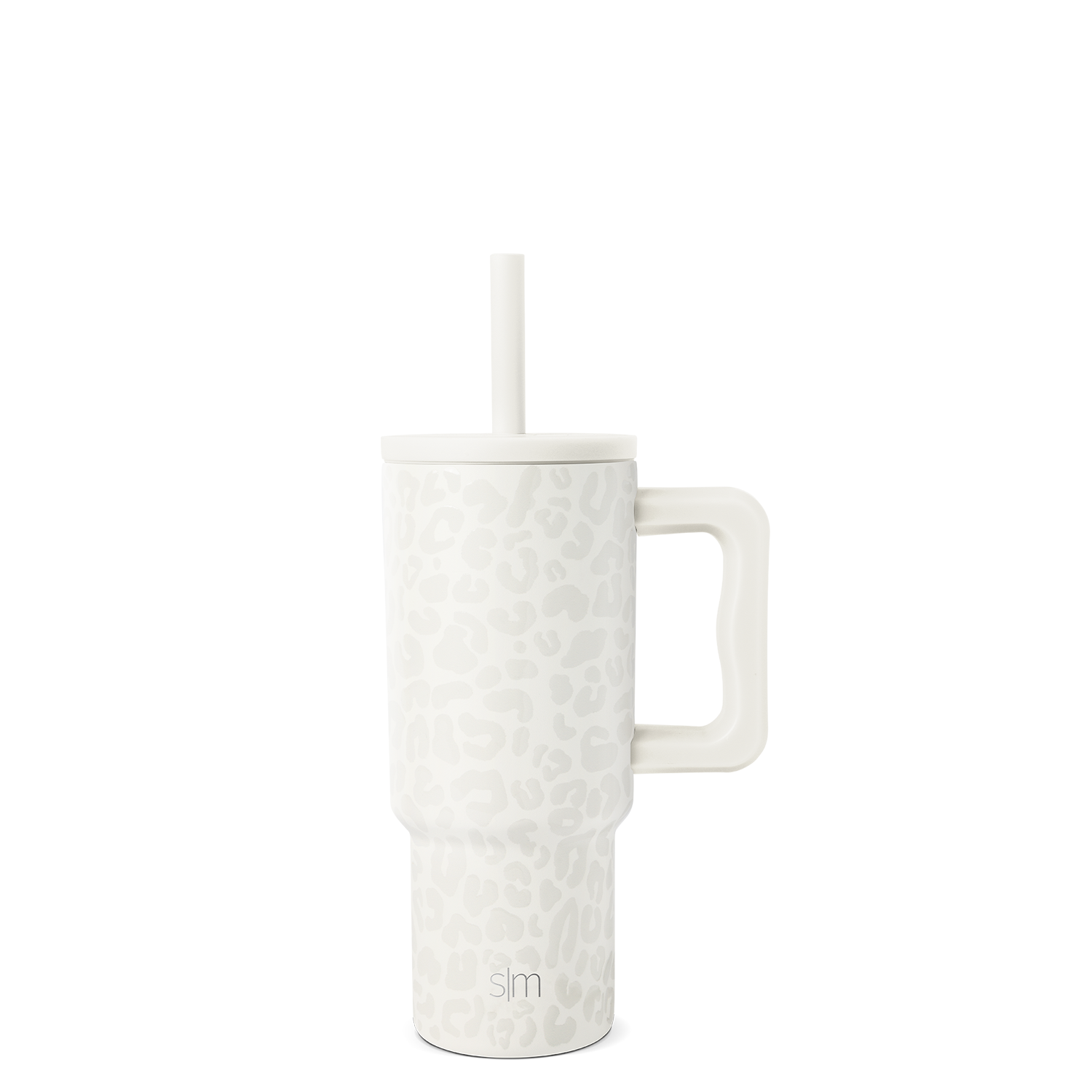 White tumbler with white straw on light gray background