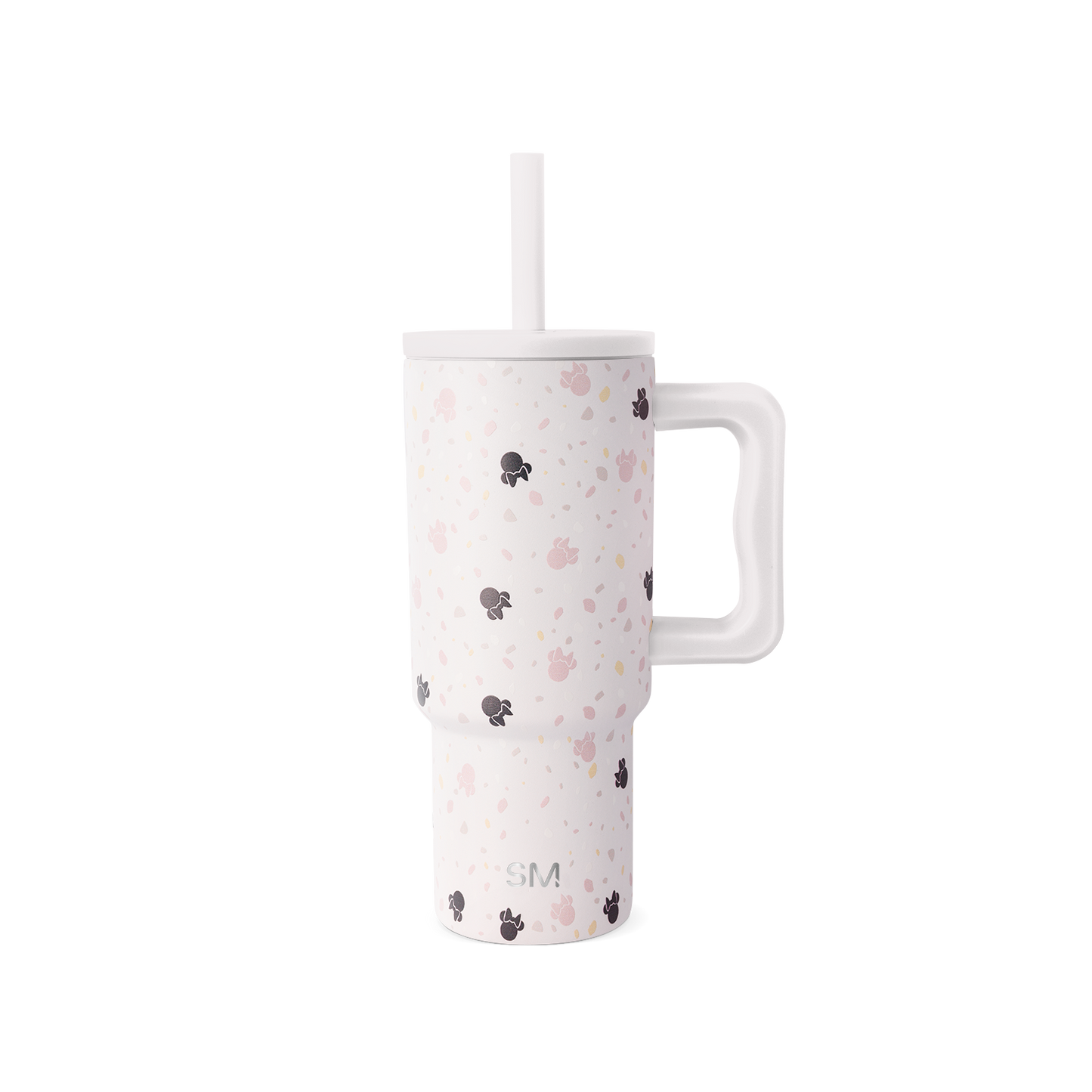 Stainless steel tumbler with handle in cream and soft pink colors
