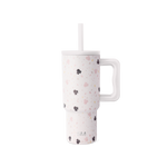 Stainless steel tumbler with handle in cream and soft pink colors
