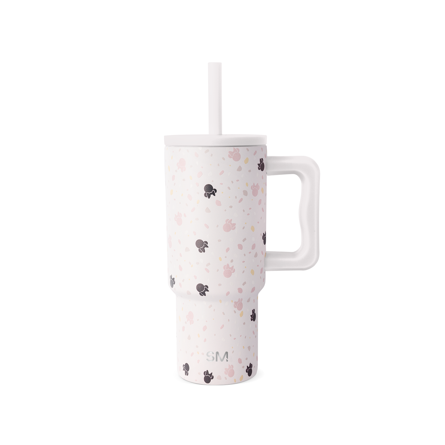 Stainless steel tumbler with handle in cream and soft pink colors