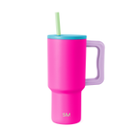 Tall insulated tumbler with handle in vibrant hot pink, tapered cylindrical shape, 30-80m size