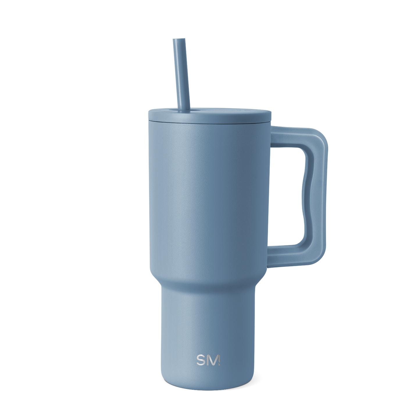 Soft blue-gray ceramic tumbler on white background, featuring a muted slate tone with cool undertones. Product shot for e-commerce display.