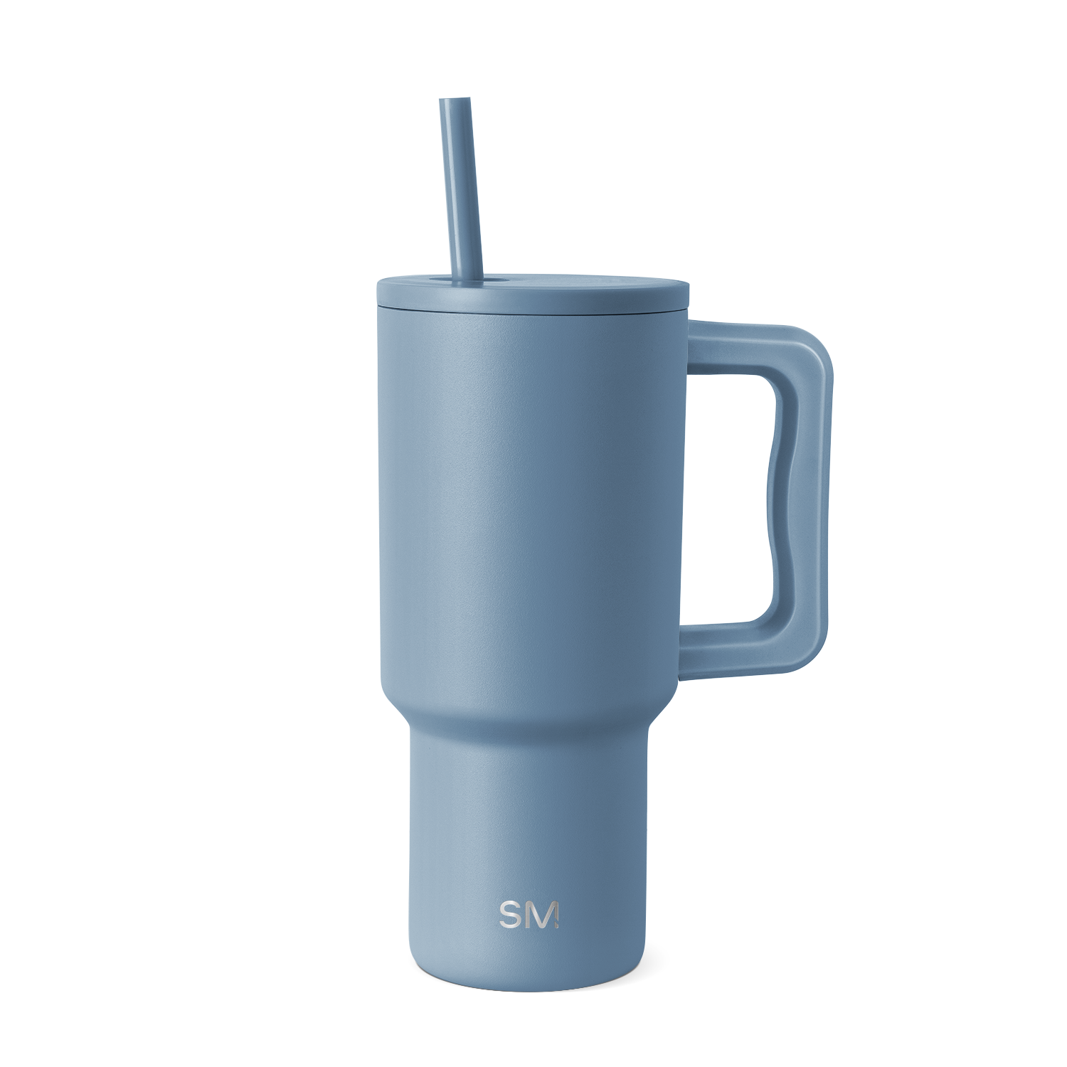 Soft blue-gray ceramic tumbler on white background, featuring a muted slate tone with cool undertones. Product shot for e-commerce display.