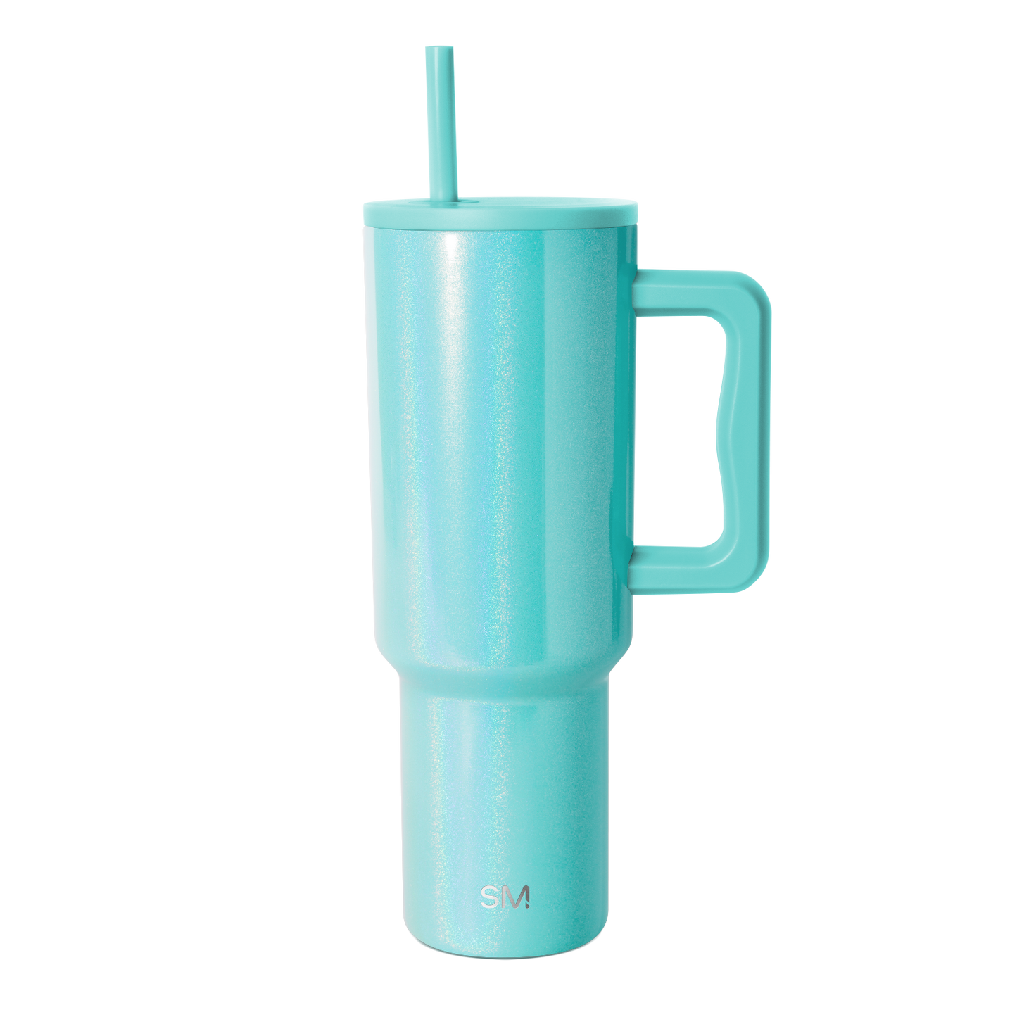Medium turquoise aqua tumbler with sparkle glitter finish and cylindrical shape