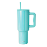 Medium turquoise aqua tumbler with sparkle glitter finish and cylindrical shape