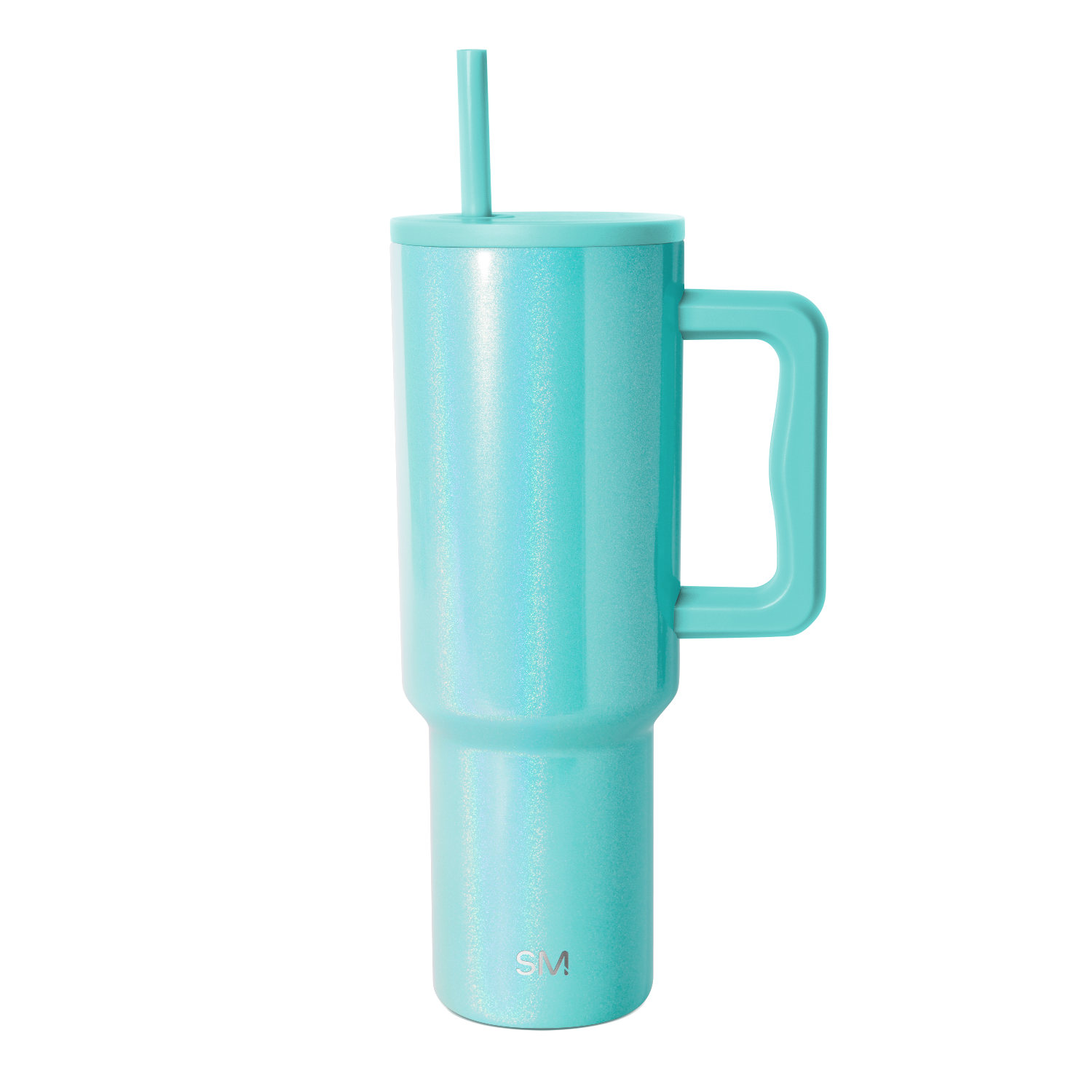 Medium turquoise aqua tumbler with sparkle glitter finish and cylindrical shape