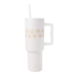 White tumbler with soft champagne rose gold metallic ornamental decorative designs