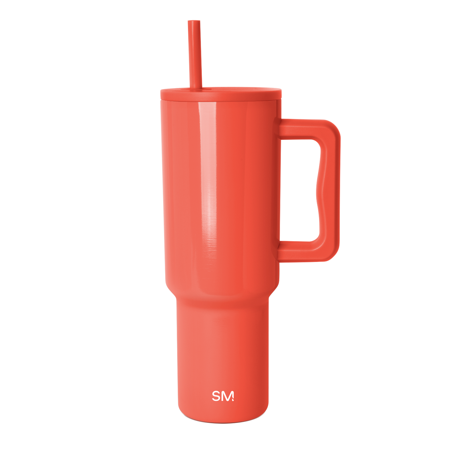Coral-red tumbler with white background