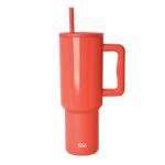 Coral-red tumbler with white background