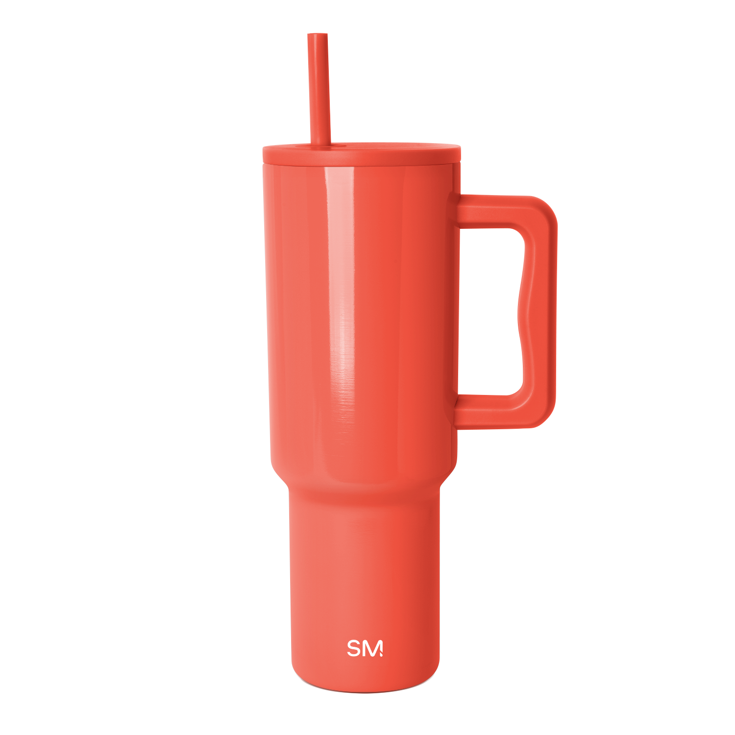 Coral-red tumbler with white background