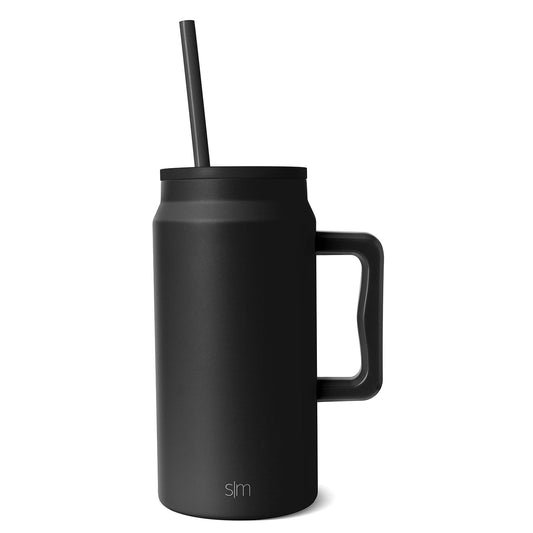 Matte charcoal black drinkware set on white background, showcasing thermal insulated cups or tumblers with minimalist design and professional finish.