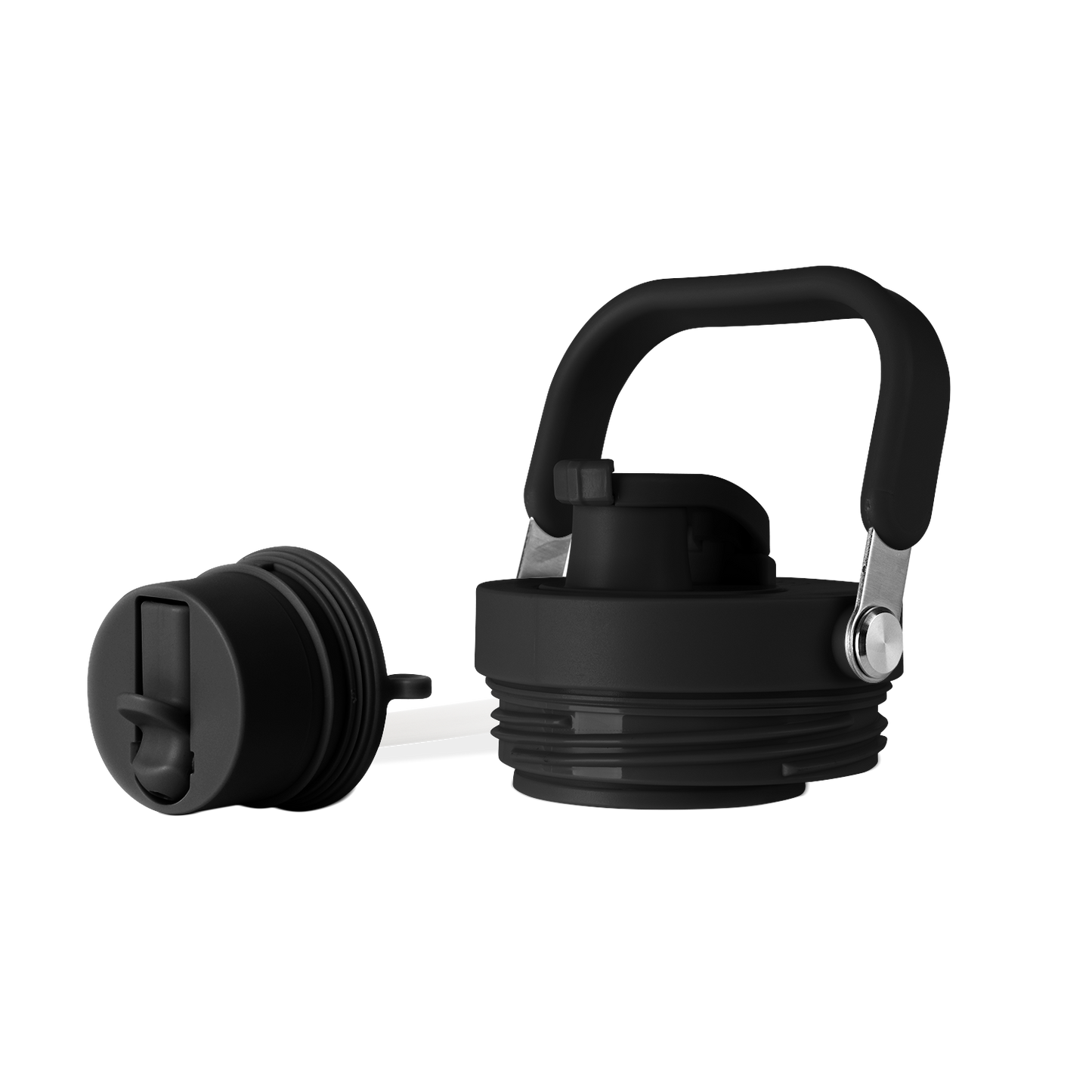 Black lid with silver handle on white background