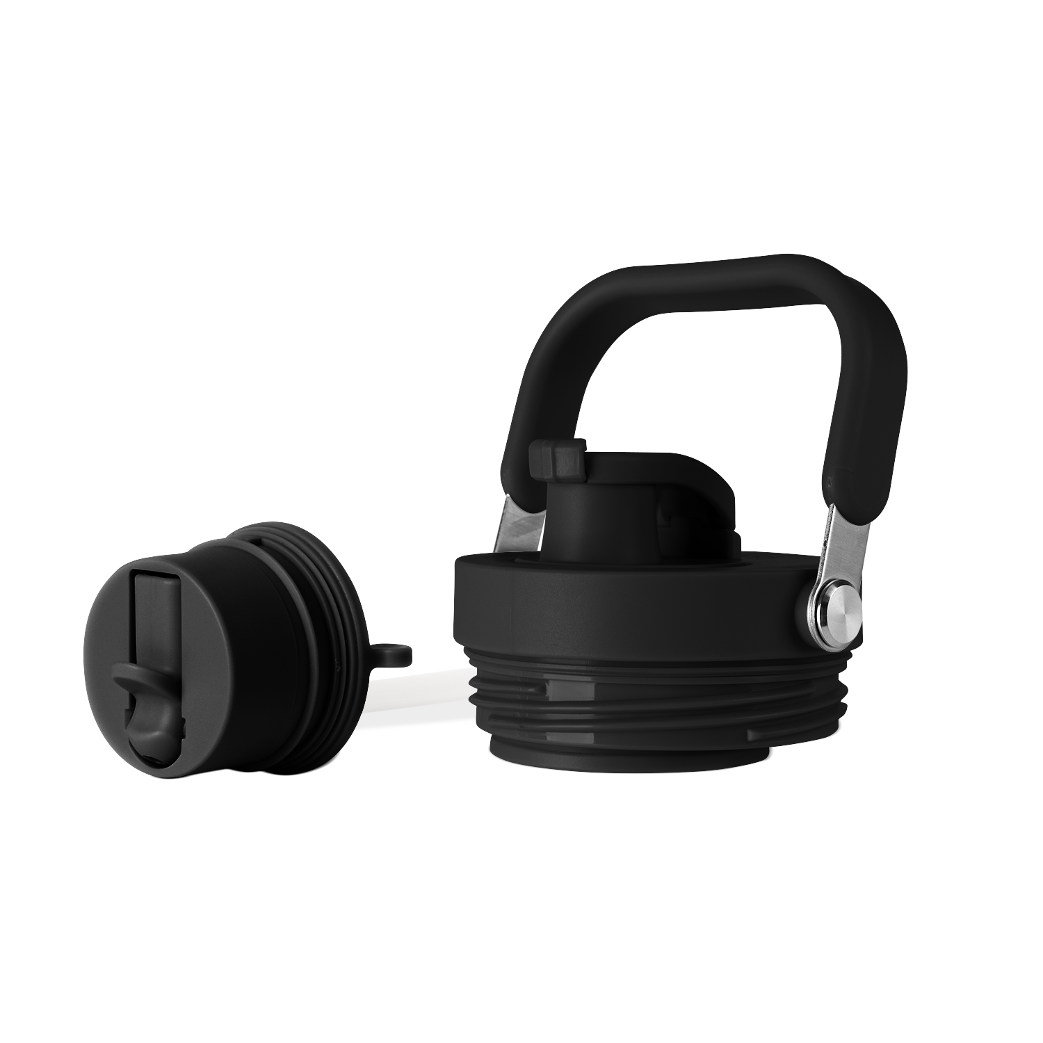Black lid with silver handle on white background