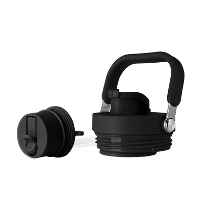 Black lid with silver handle on white background
