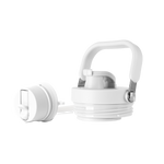 White plastic product lid with gray accents and silver metallic hardware against a light background