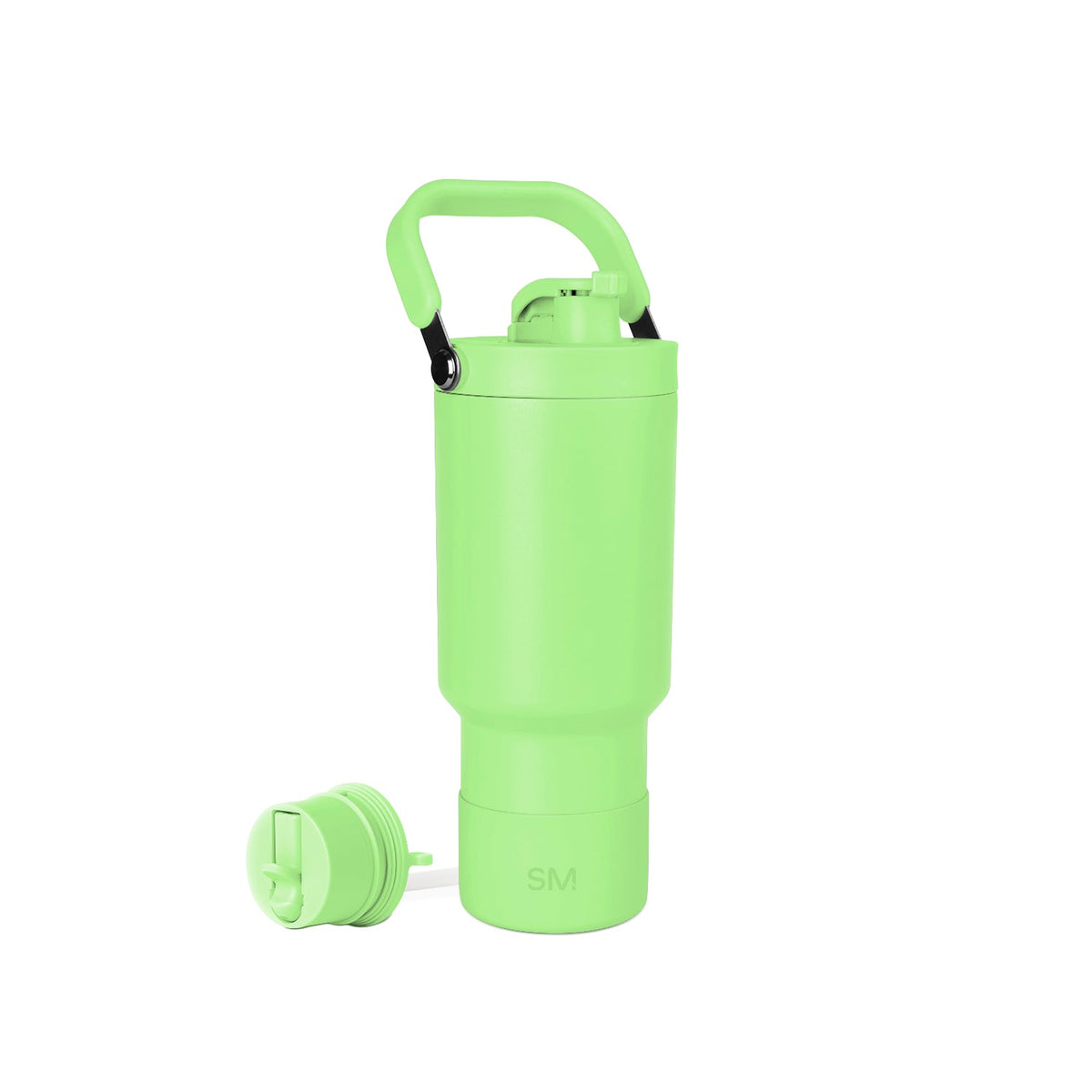 Bright lime green insulated water bottle with matching cap, modern design for beverages and hydration