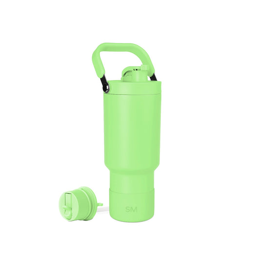 Bright lime green insulated water bottle with matching cap, modern design for beverages and hydration