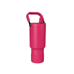 Bright hot pink water bottle with a secure screw-on cap and comfortable grip handle, displayed against a white background.