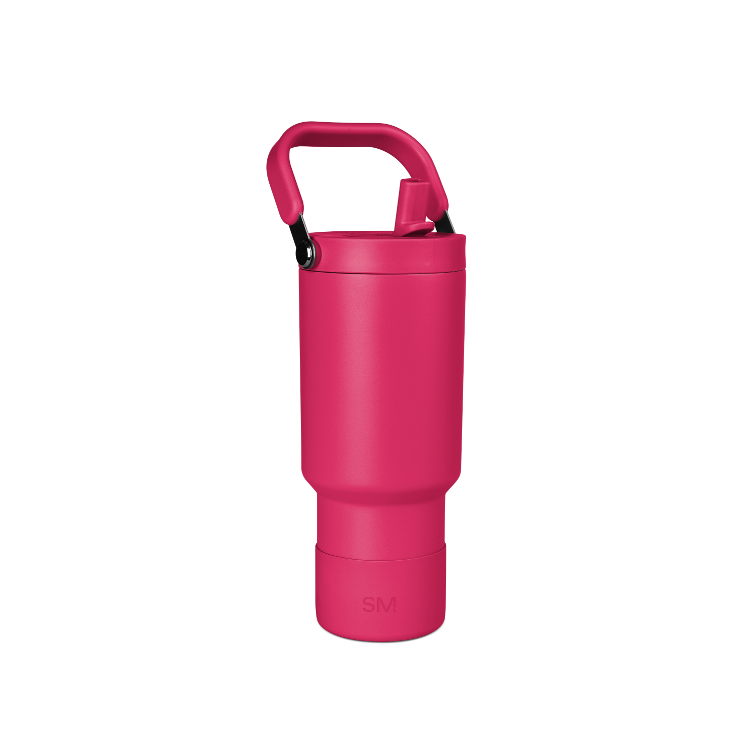 Bright hot pink water bottle with a secure screw-on cap and comfortable grip handle, displayed against a white background.