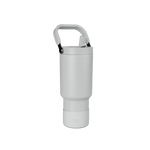 Pale gray cylindrical insulated drinkware vessel with streamlined modern design and minimalist proportions.