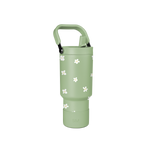 Soft sage green water bottle with small white four-petal flower pattern design throughout