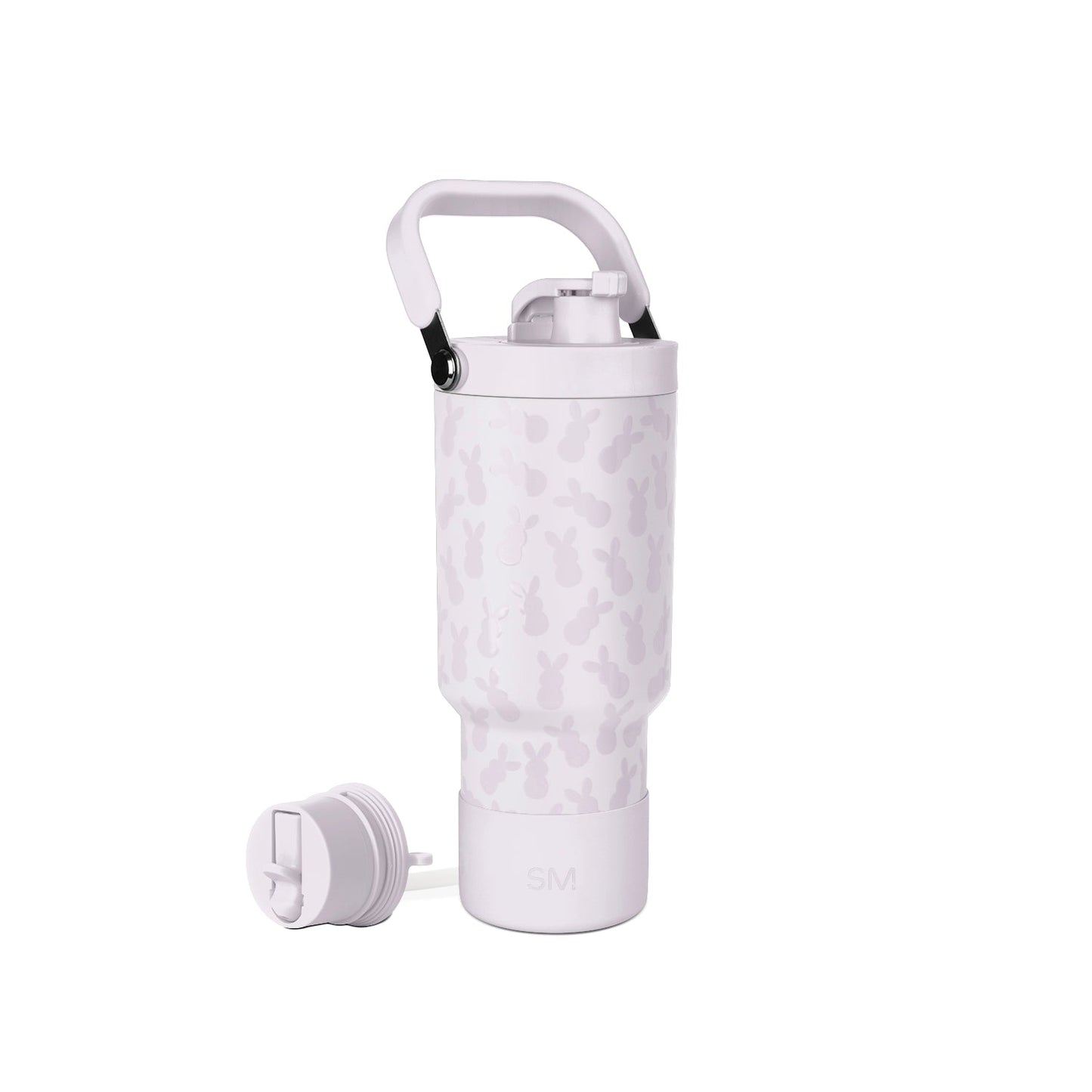Lavender and white camouflage patterned water bottle with creamy white base and subtle orchid accents