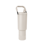 Off-white cream portable storage product with matte black carrying handle and metallic silver hardware details