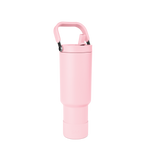 Tall cylindrical pale pink water bottle with rounded tapered design and wider middle section on white background