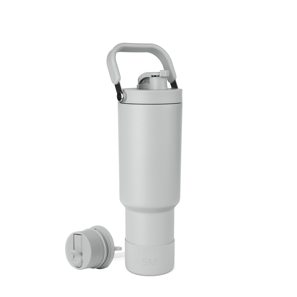 Light gray drinkware with carrying handle and top cap, featuring soft gray and white color palette with subtle shading for depth and dimension.