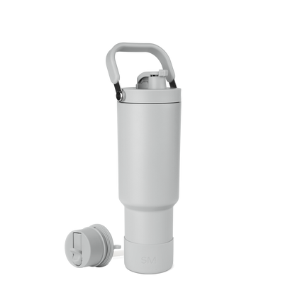 Light gray drinkware with carrying handle and top cap, featuring soft gray and white color palette with subtle shading for depth and dimension.