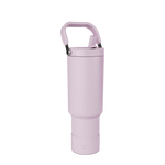Lavender-pink spray bottle with handle and trigger, displayed against white background
