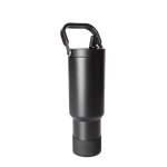 Black matte finish bottle with metallic gray accents, handle, and base against dark gray background