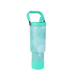 Turquoise and white translucent plastic bottle with rigid structural components and blue-gray tints