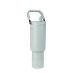 Sage green tumbler with black accents, featuring a modern minimalist design with soft muted tones and contemporary styling.