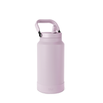 Mauve-pink cylindrical bottle with handle and black lid on white background
