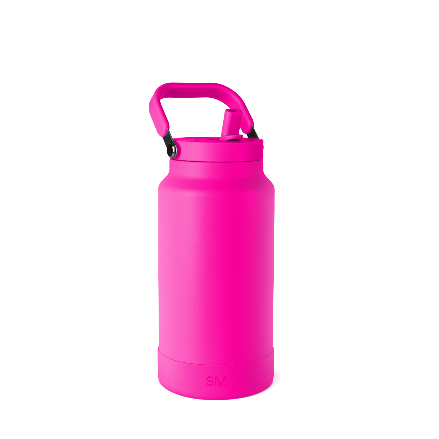 Hot pink water bottle against white background