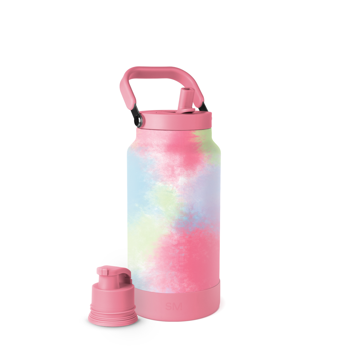 Tie-dye patterned bottle with soft pastel colors including pale pink, light blue, soft yellow-green, and white in a watercolor-like gradient effect.