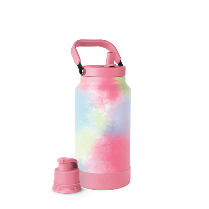 Tie-dye patterned bottle with soft pastel colors including pale pink, light blue, soft yellow-green, and white in a watercolor-like gradient effect.