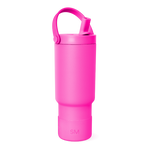 Vibrant hot pink insulated bottle with smooth surface finish, full view of cylindrical drinkware product against white background.