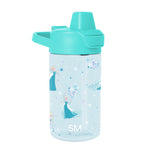 Light blue water bottle with turquoise lid and spout assembly