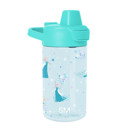 Light blue water bottle with turquoise lid and spout assembly