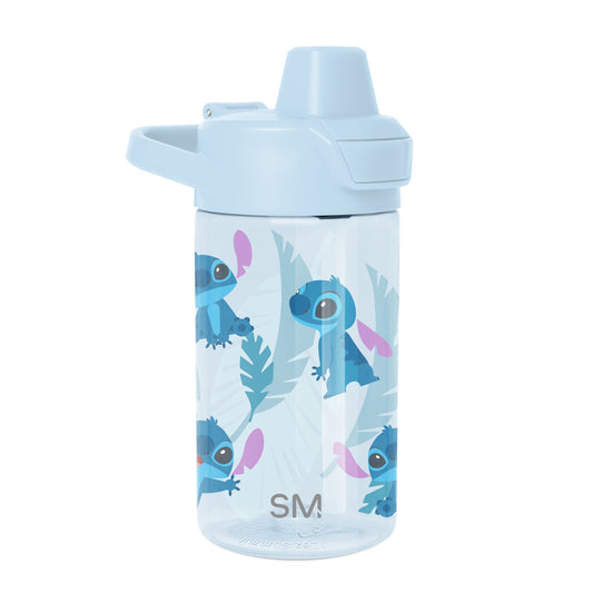 Pale blue water bottle with matching screw-on lid and carry handle, featuring teal accents, displayed against a white background.