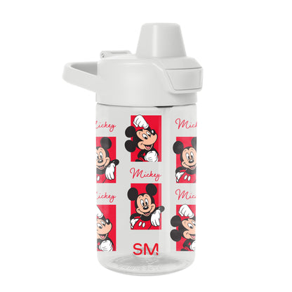White water bottle with bold red and black printed design wrap featuring contrasting graphics on the exterior.