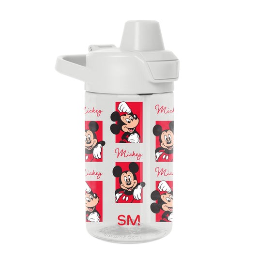 White water bottle with bold red and black printed design wrap featuring contrasting graphics on the exterior.