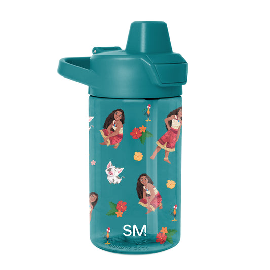 Teal blue bottle with warm accent colors against a light background