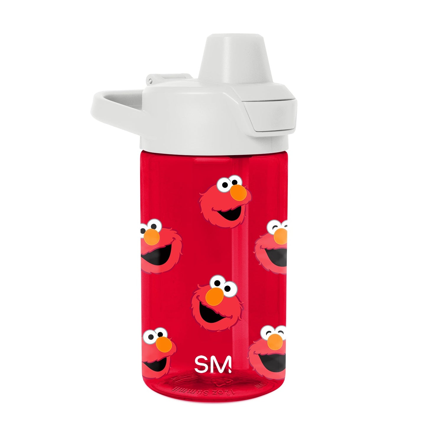 Red water bottle with white lid and spout on red background